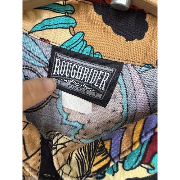 VTG Roughrider By Circle T Native American Feathers Country Western Keyhole Top - Picture 5 of 9